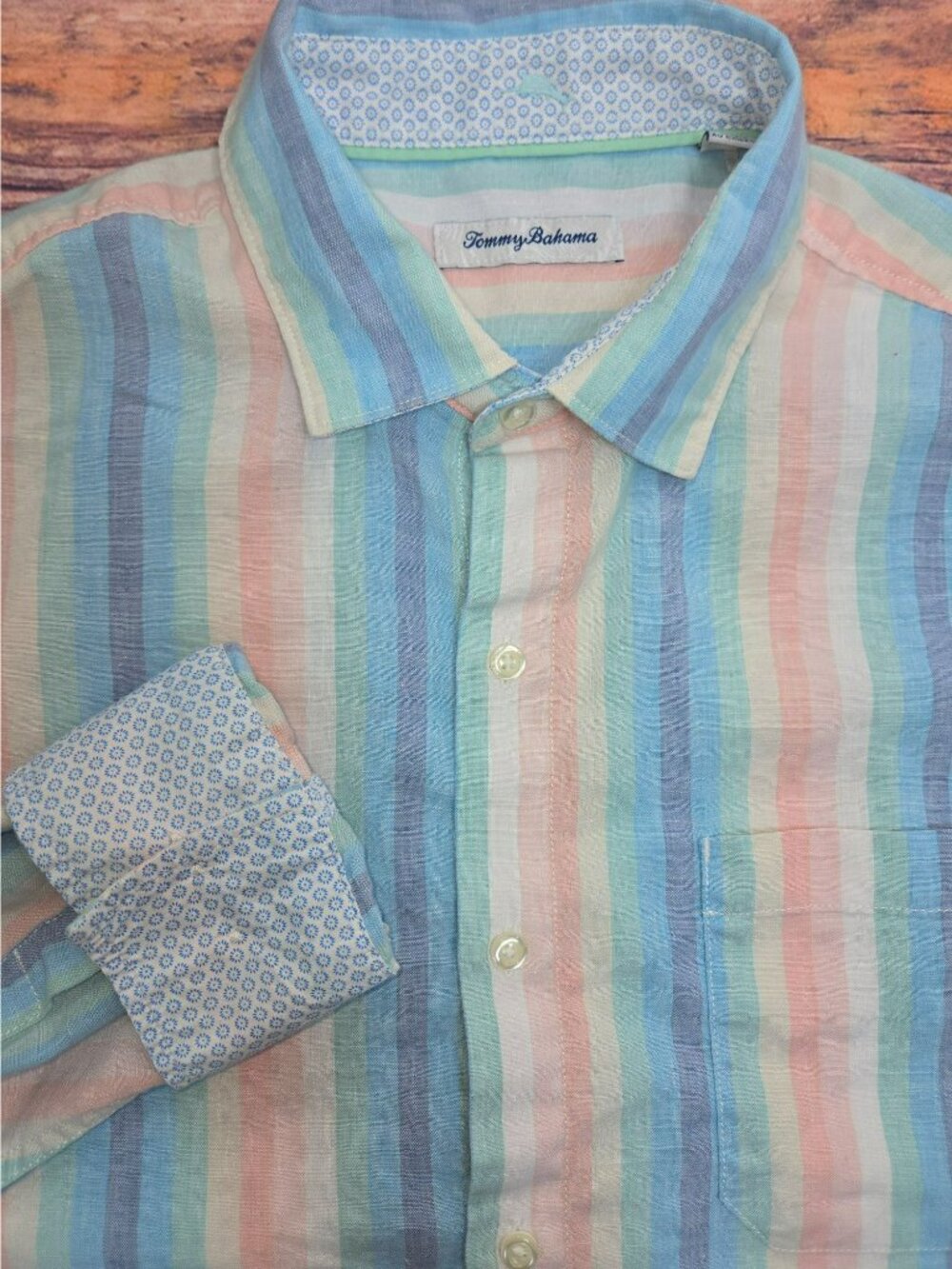 Tommy Bahama Linen Striped Long Sleeved Shirt Size Large